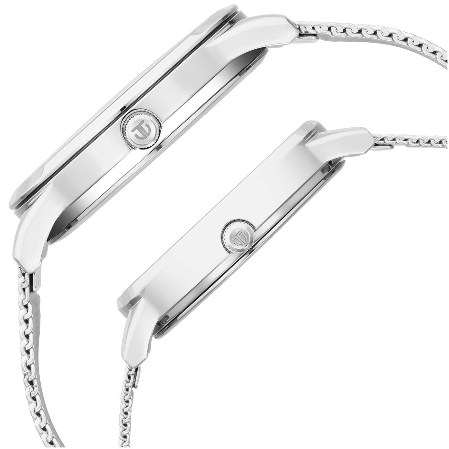 Titan Quartz Analog White Dial Stainless Steel Strap Watch for Couple
