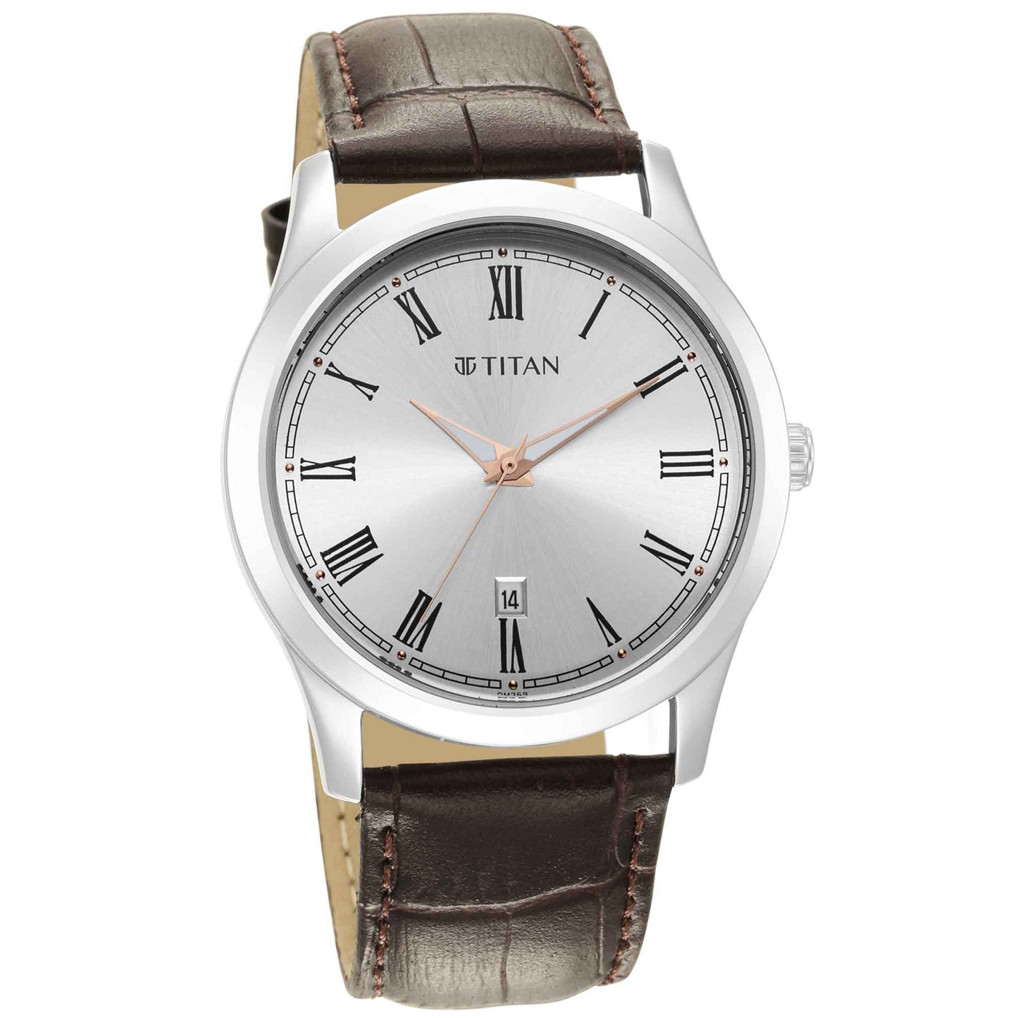 Titan Trendsetters Silver White Dial Analog Leather Strap watch for Men
