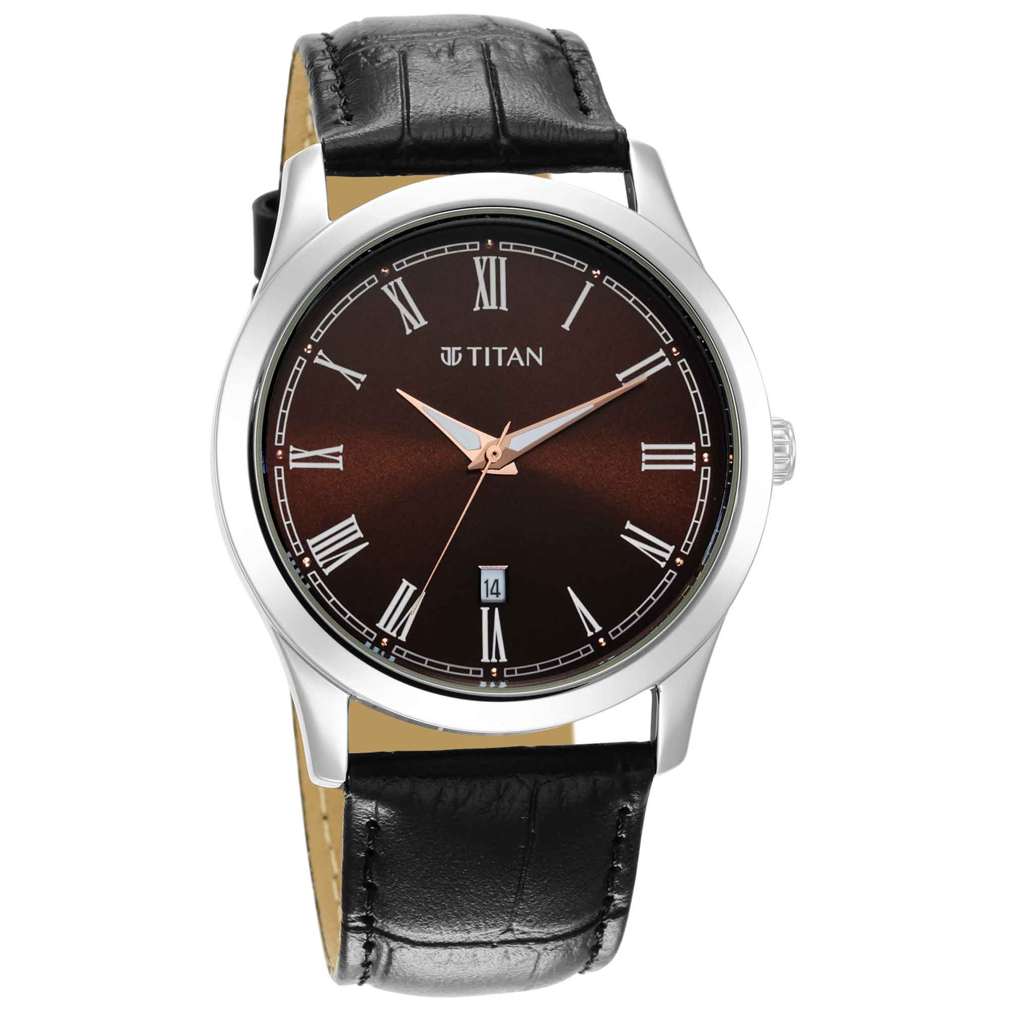 Titan Quartz Analog Dark Brown Dial Leather Strap Watch for Men Titan World