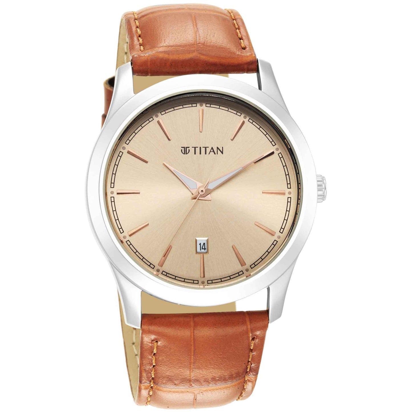 Titan Trendsetters Light Rose Gold Dial Analog Leather Strap watch for Men