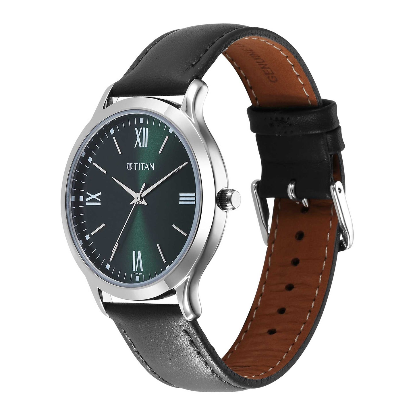 Titan Karishma Quartz Analog Green Dial Leather Strap Watch for Men