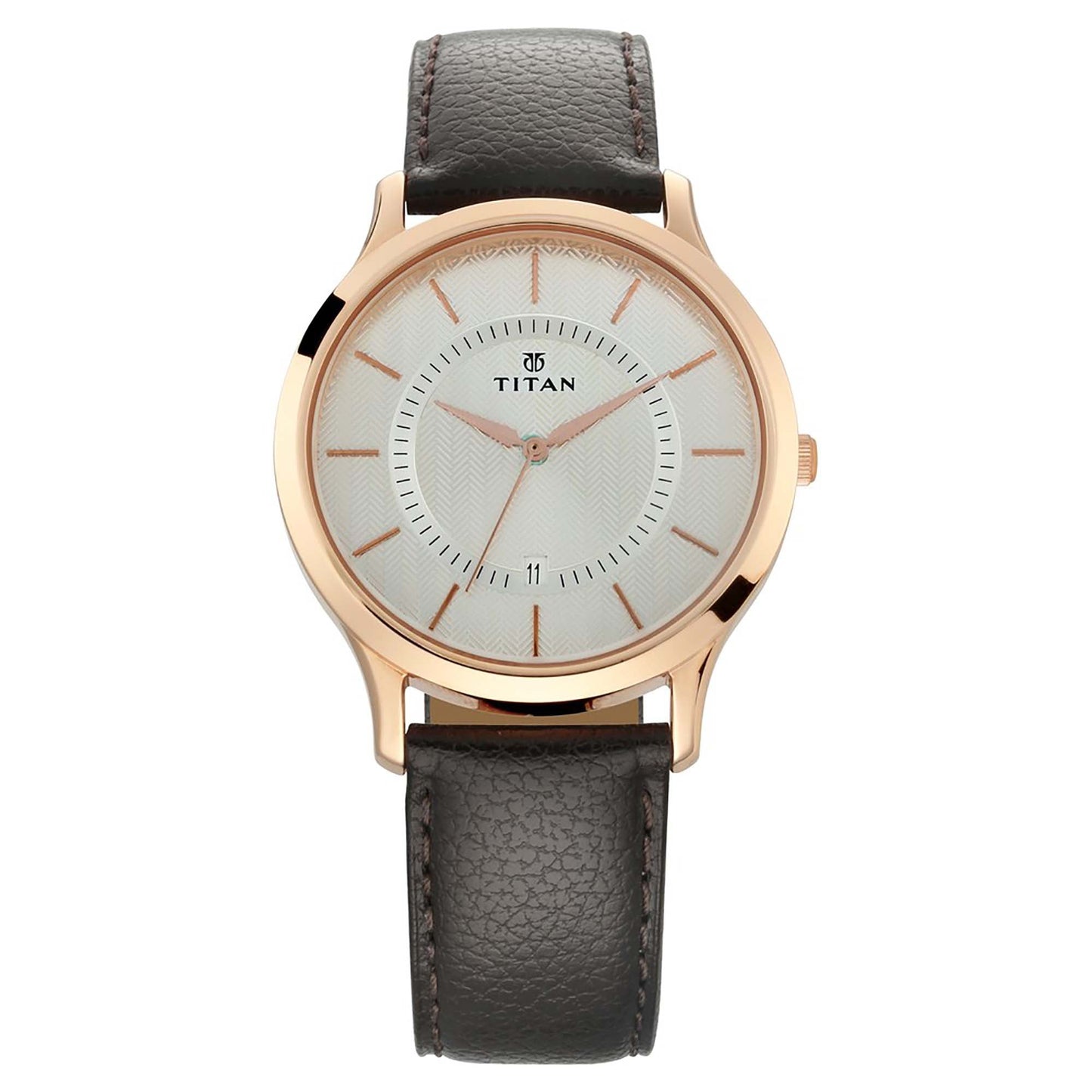 Titan Analog with Date Silver Dial Quartz Leather Strap watch for Men