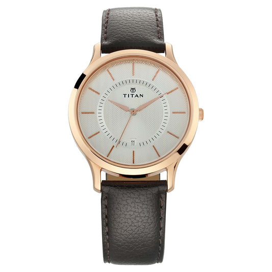 Titan Analog with Date Silver Dial Quartz Leather Strap watch for Men