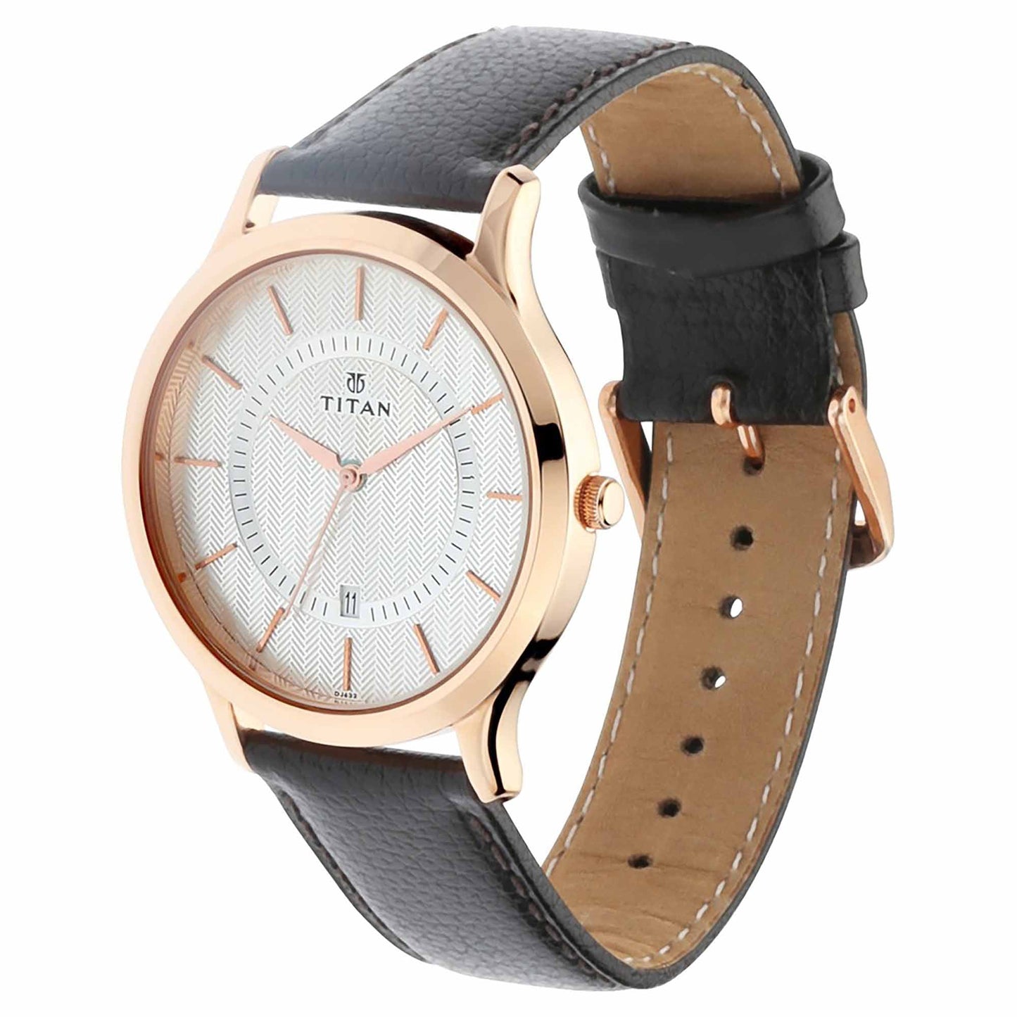 Titan Analog with Date Silver Dial Quartz Leather Strap watch for Men