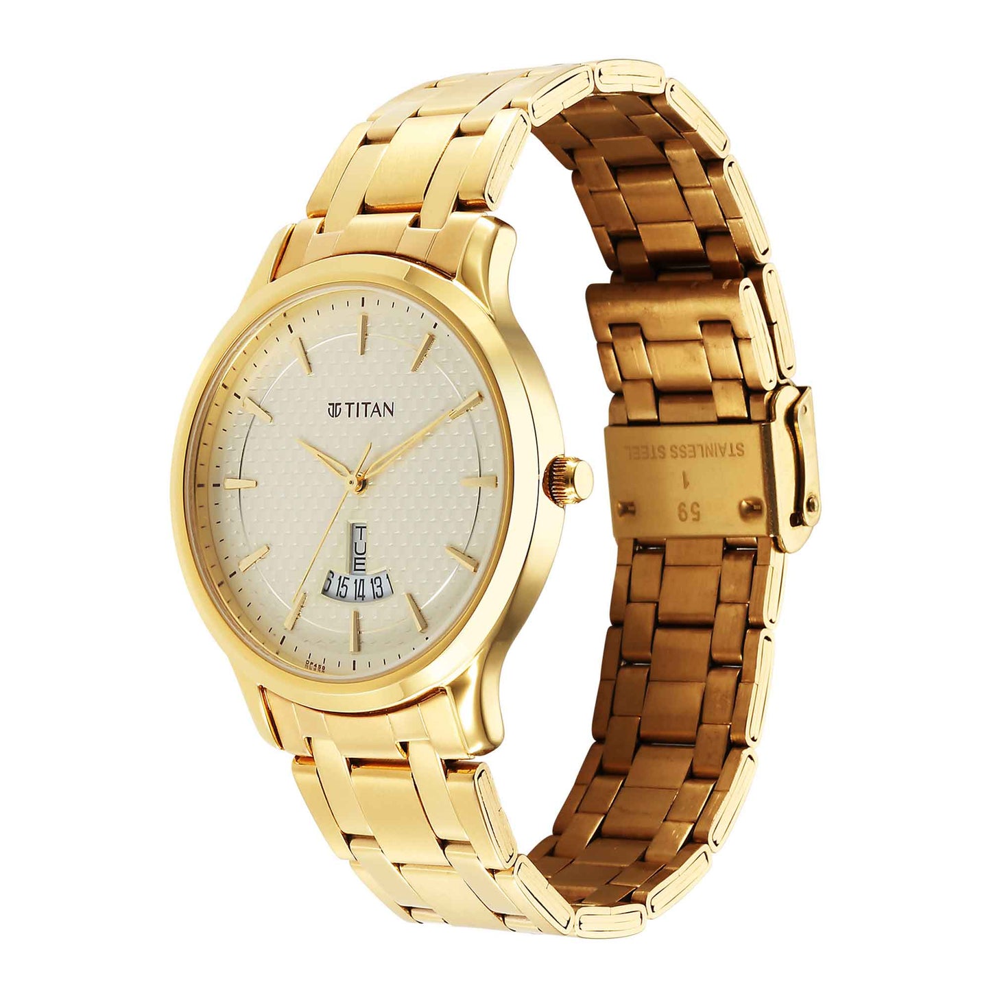 Titan Karishma Quartz Analog Champagne Dial Stainless Steel Strap Watch for Men