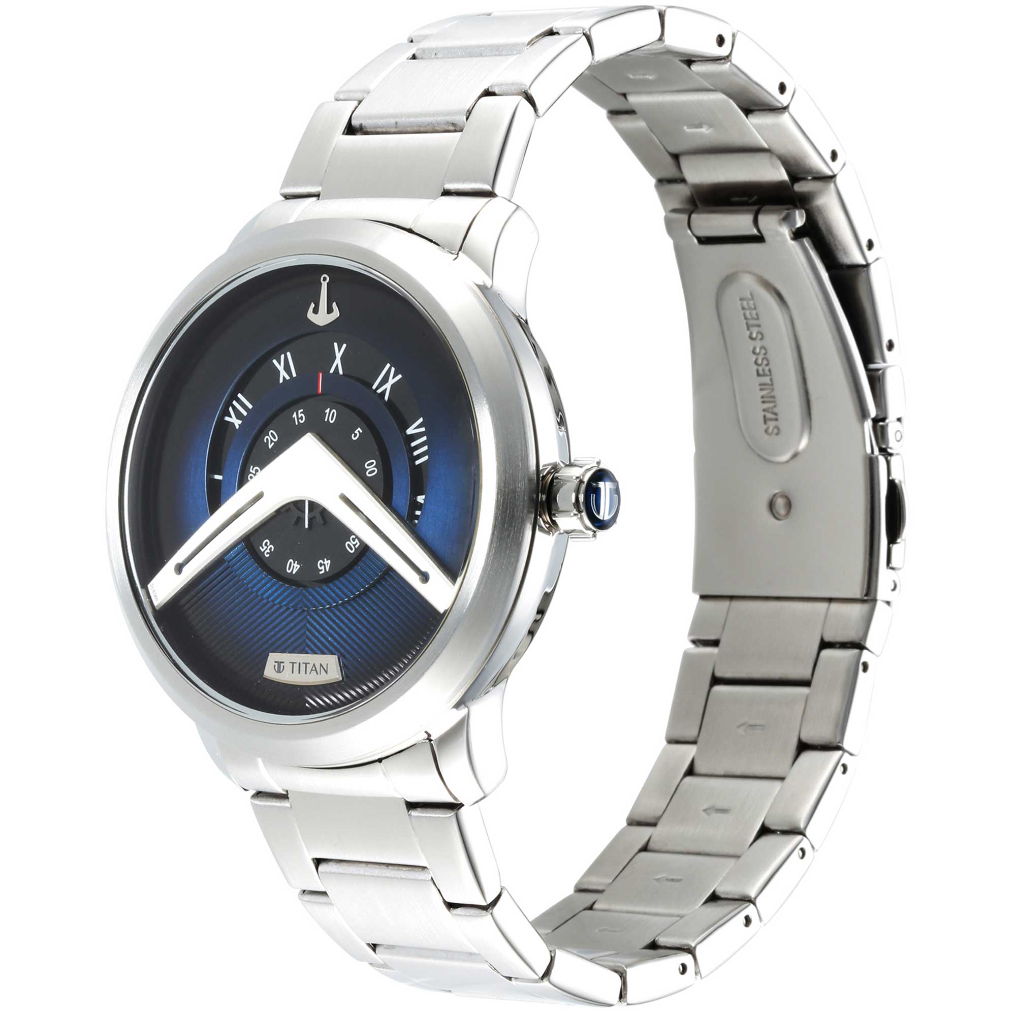 Titan Quartz Analog Blue Dial Stainless Steel Strap Watch for Men