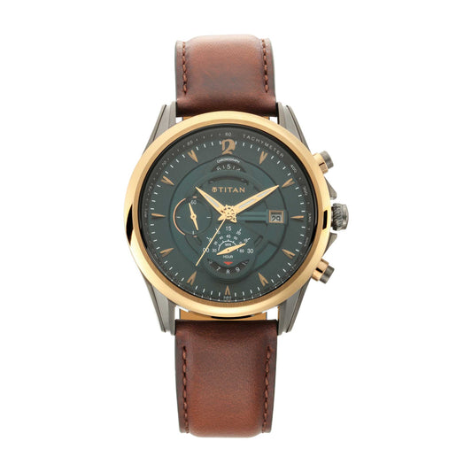 Titan Maritime Green Dial Chronograph Leather Strap watch for Men