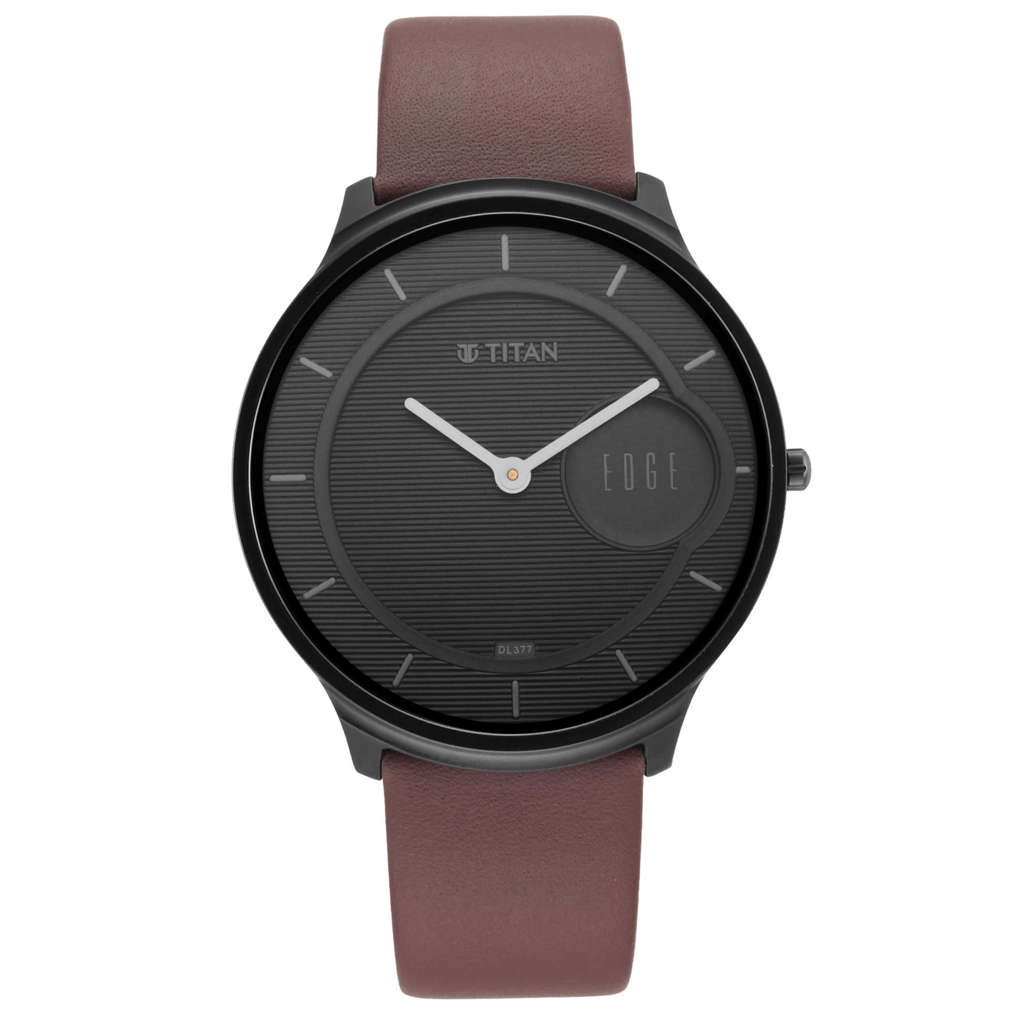 Titan Edge Baseline Black Dial Analog Leather Strap watch for Men