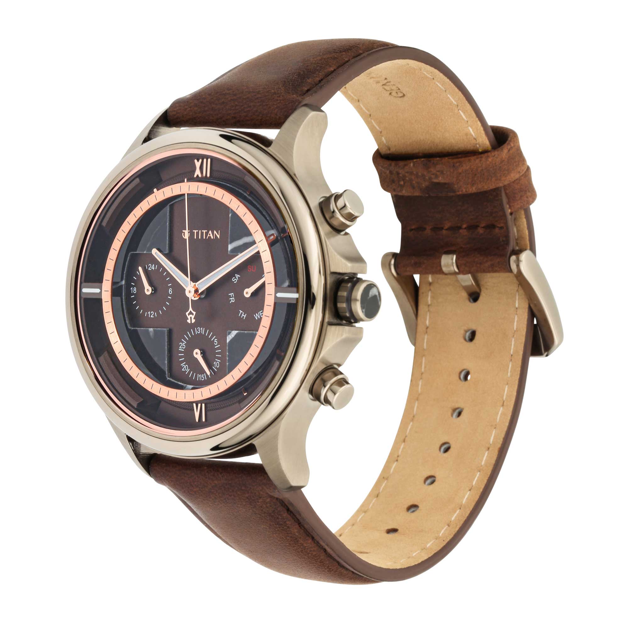 Titan Grandmaster Brown Dial Multi Leather Strap watch for Men