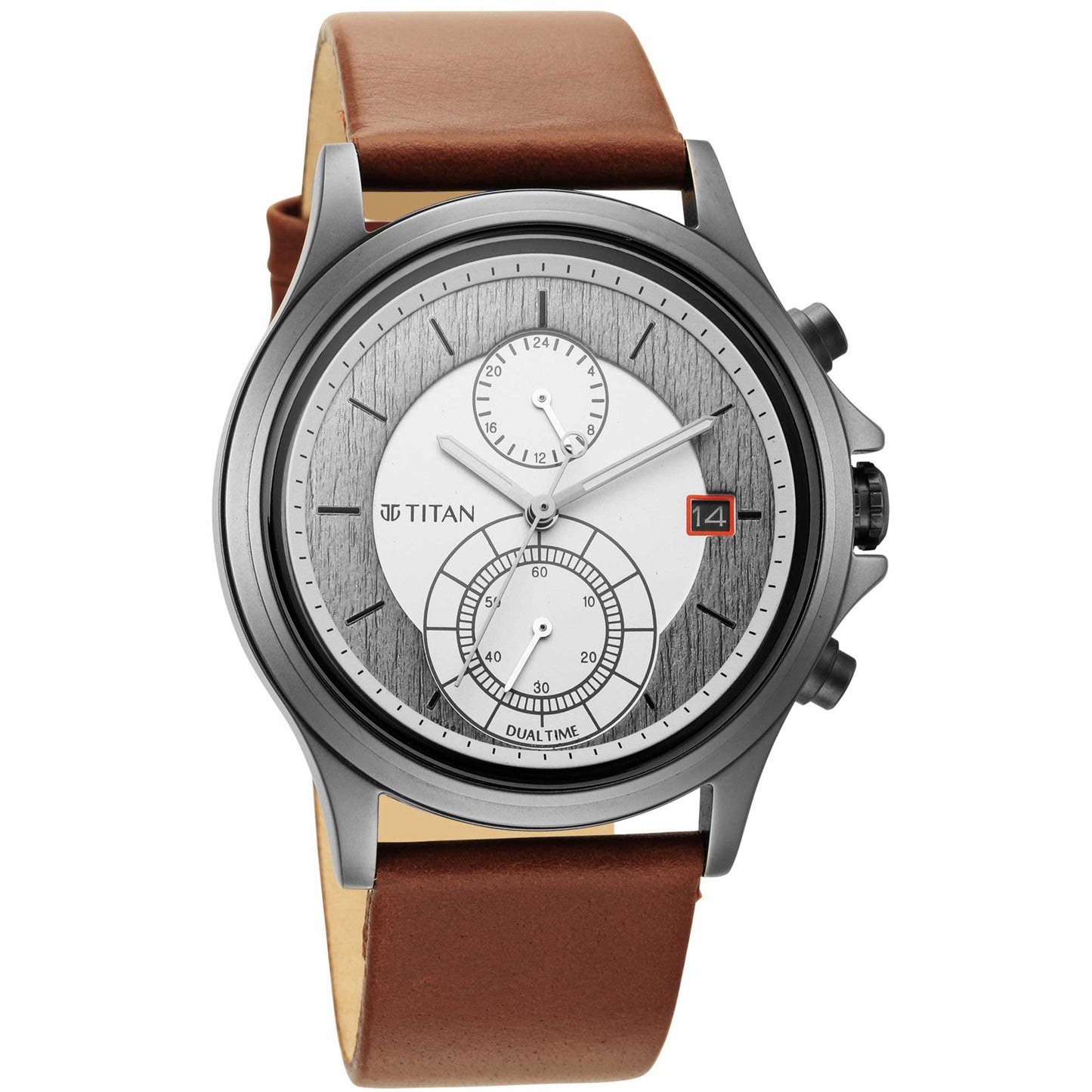 Titan Workwear Silver Dual Time Quartz Leather Strap watch for Men