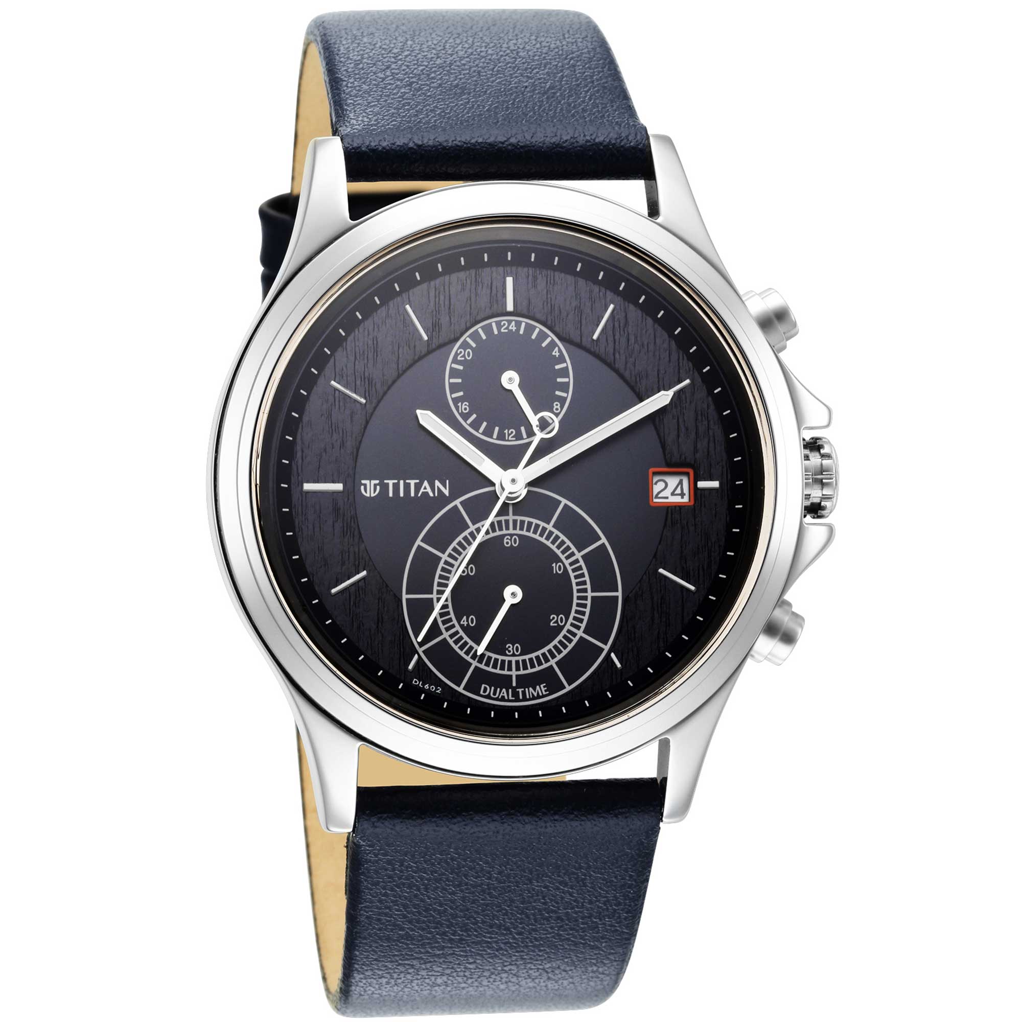 Titan Workwear Blue Dial Dual Time Leather Strap watch for Men