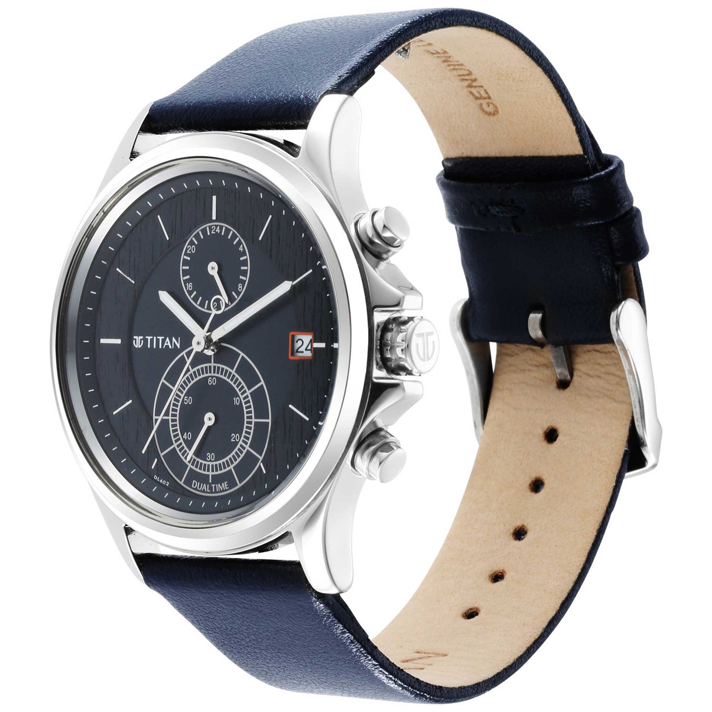 Titan Workwear Blue Dial Dual Time Leather Strap watch for Men