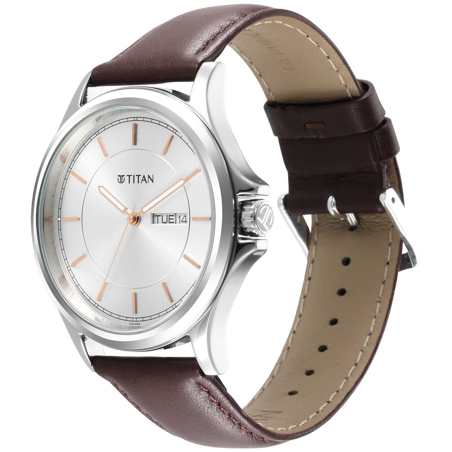 Titan Quartz Analog Silver White Dial Leather Strap Watch for Men