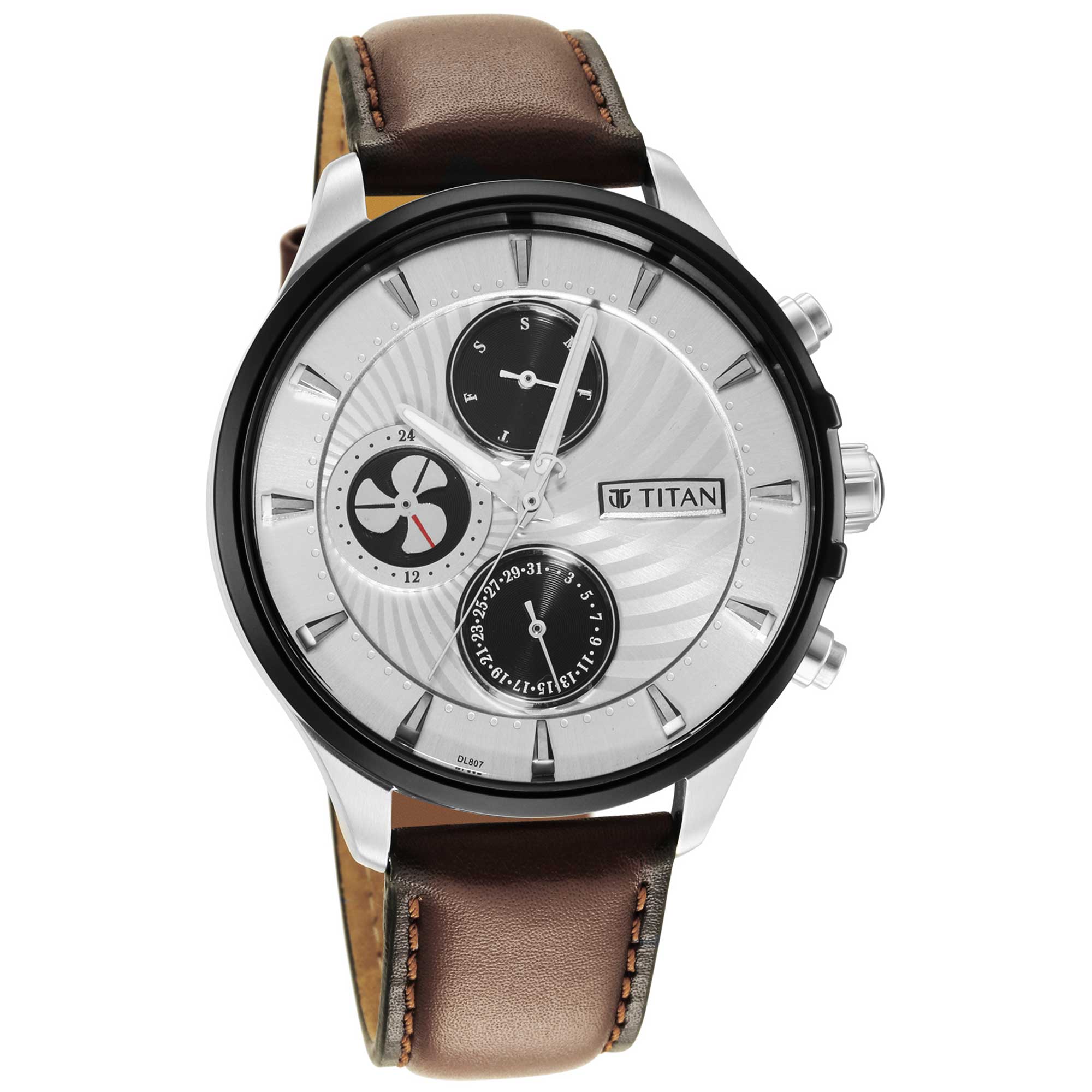 Titan Maritime White Dial Analog with Day and Date Leather Strap Watch for Men