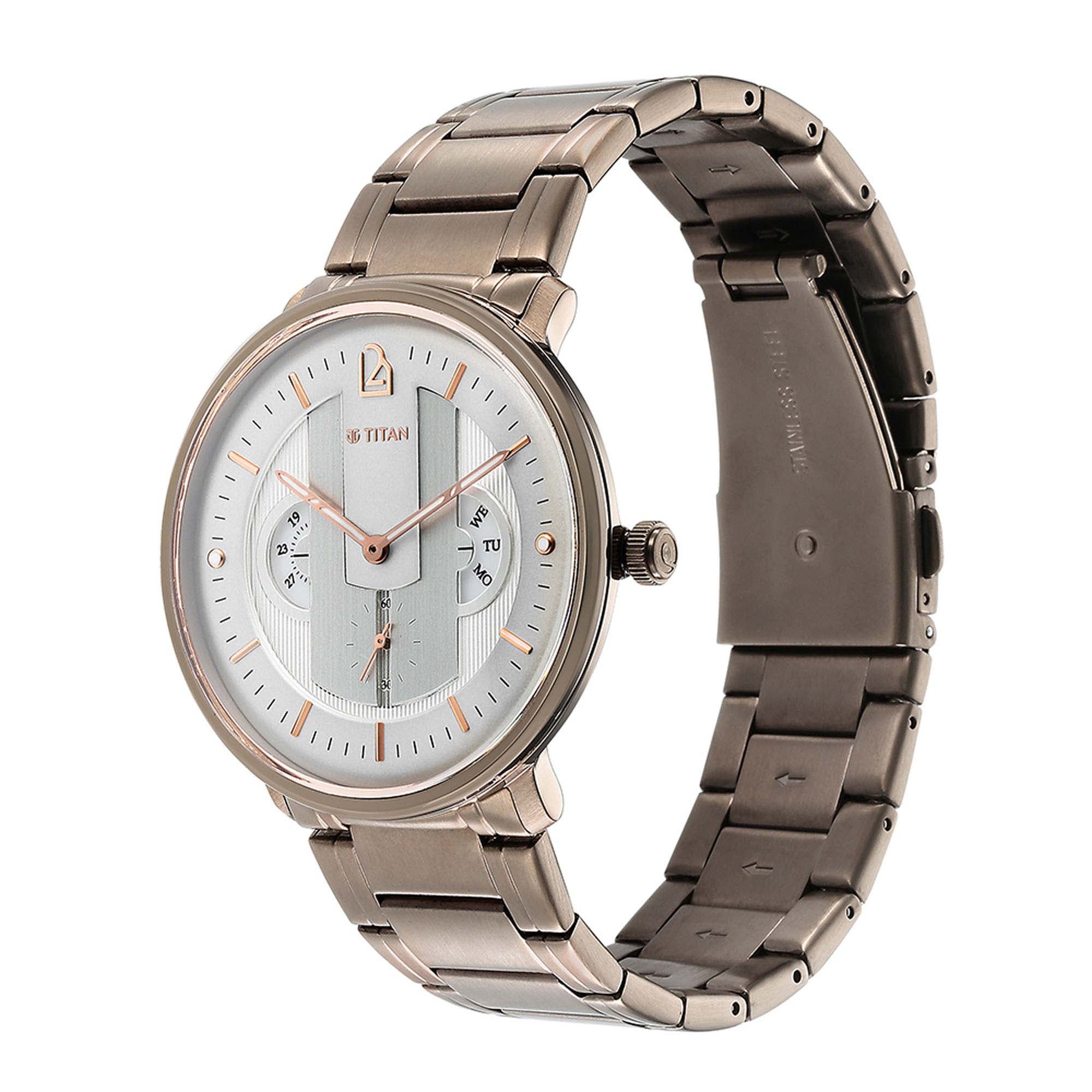 Titan Quartet Grey Dial Multi Stainless Steel Strap watch for Men