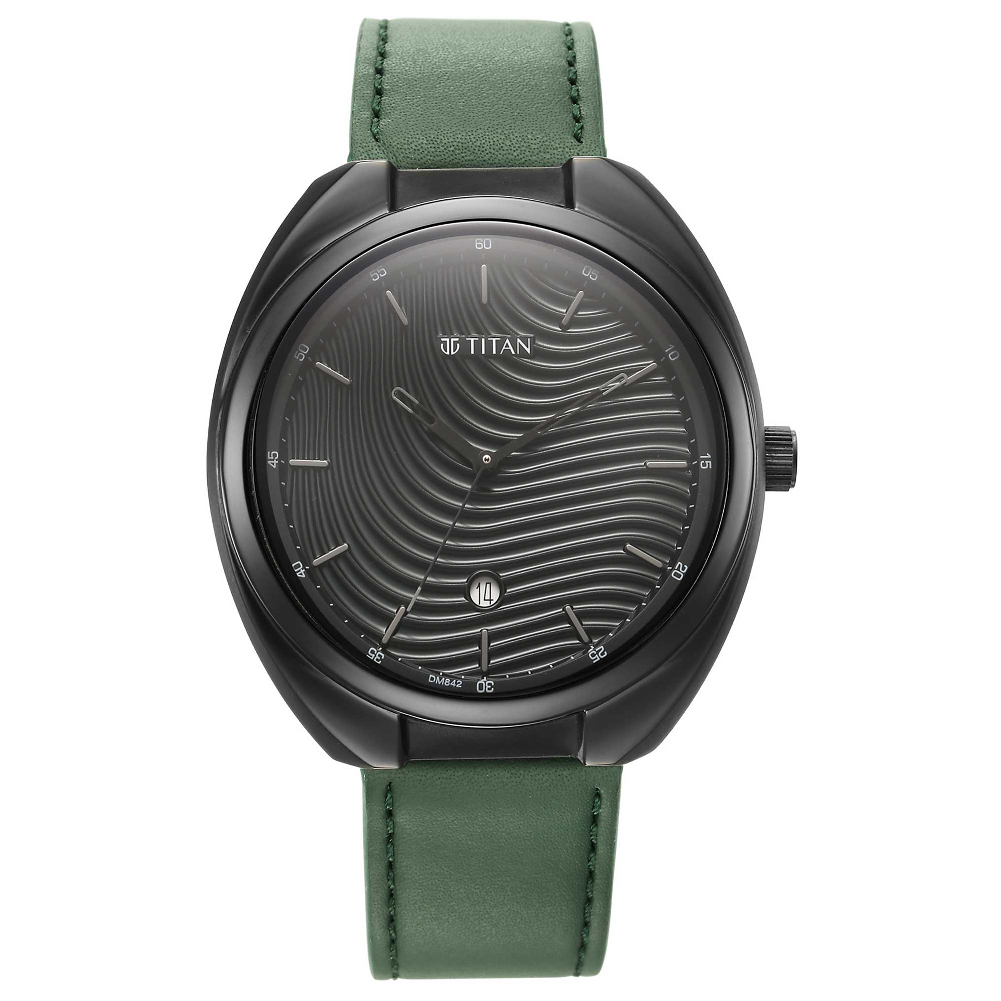 Titan Quartz Analog Green Dial Leather Strap Watch for Men