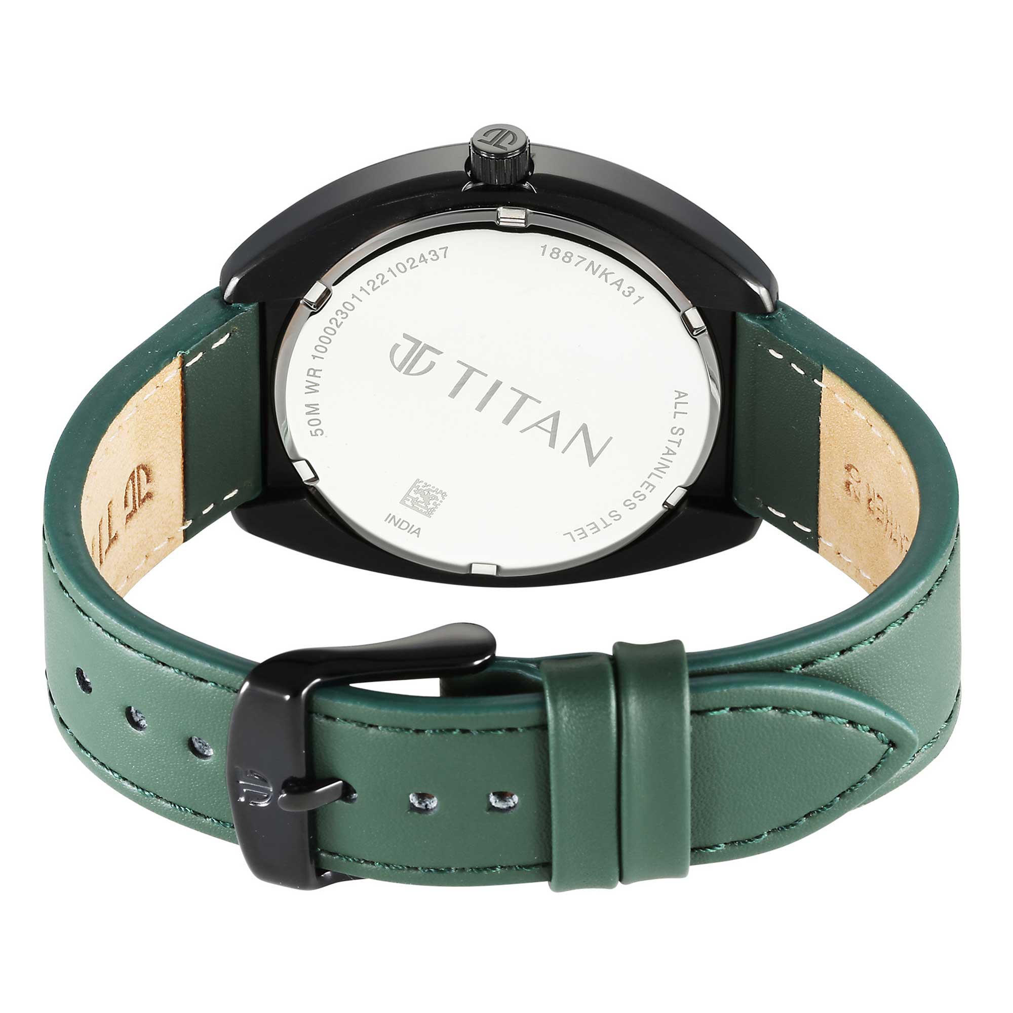 Titan Quartz Analog Green Dial Leather Strap Watch for Men