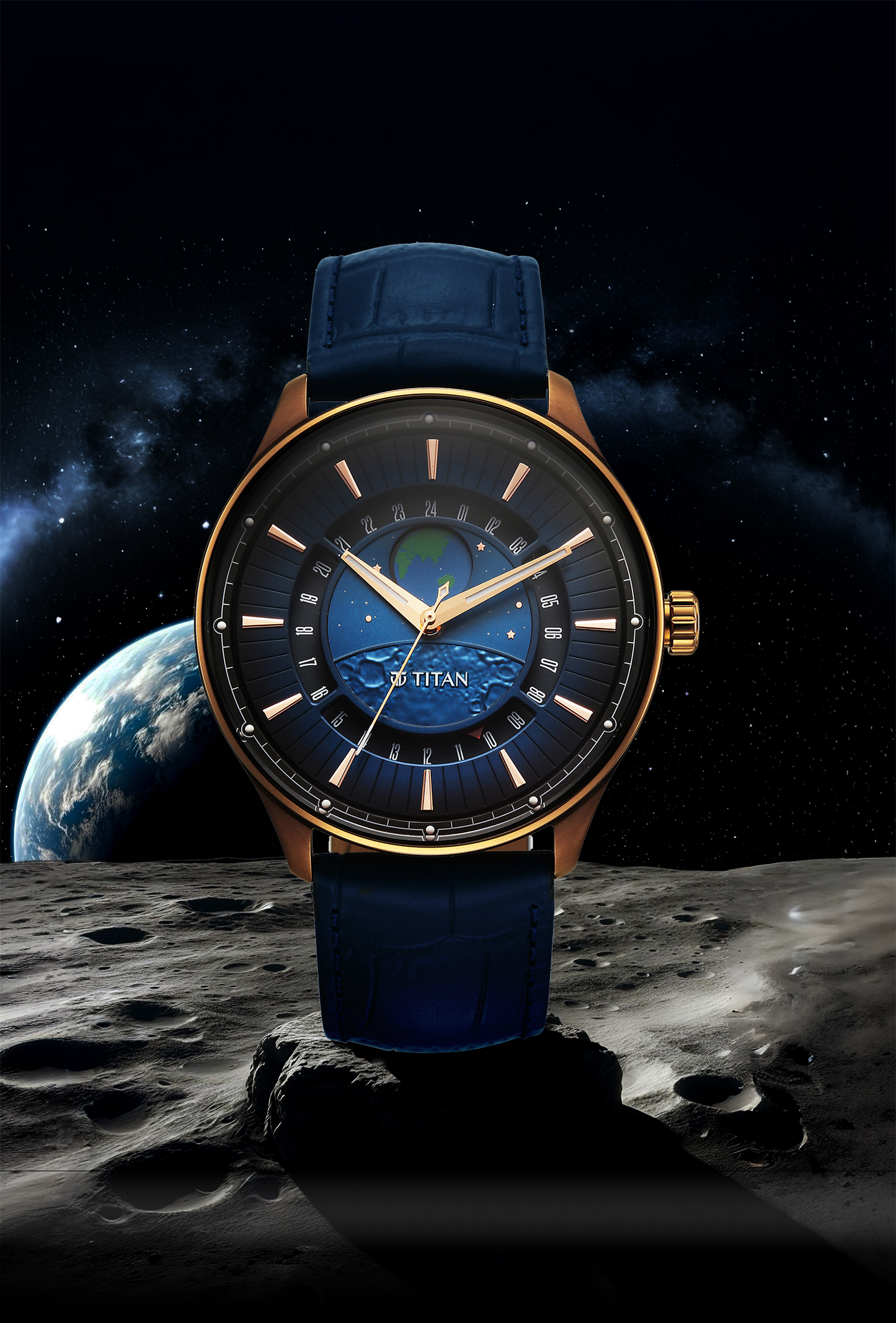 Titan Stellar Earth Disc Blue Dial Watch