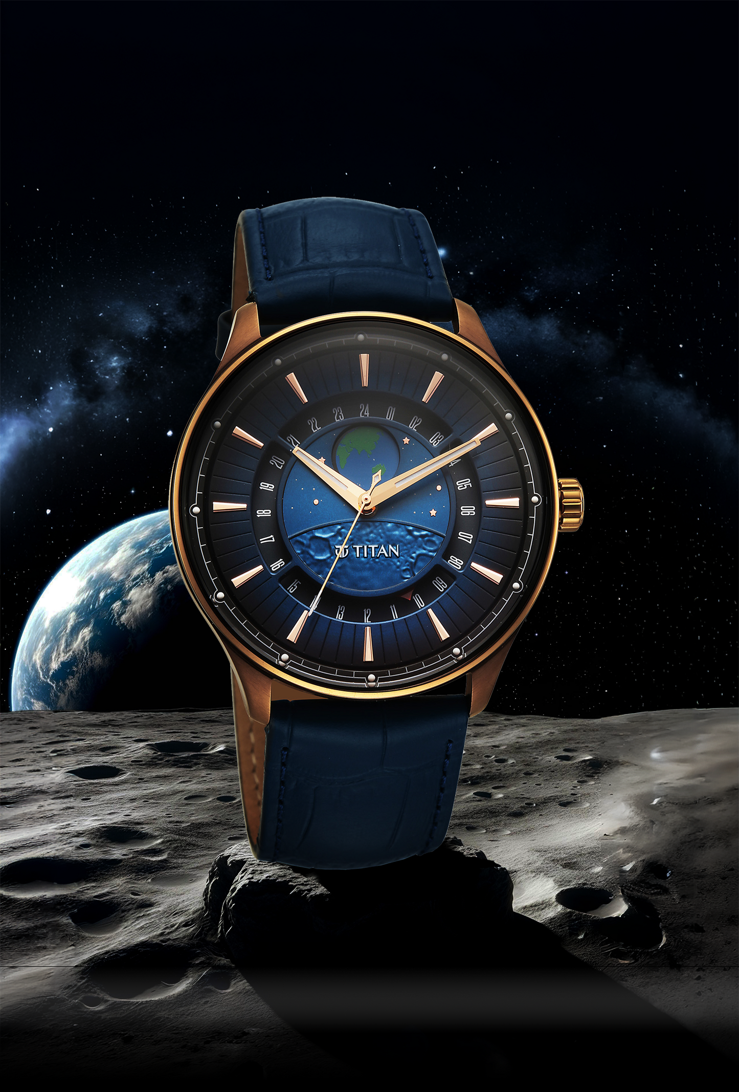 Titan Stellar Earth Disc Blue Dial Watch