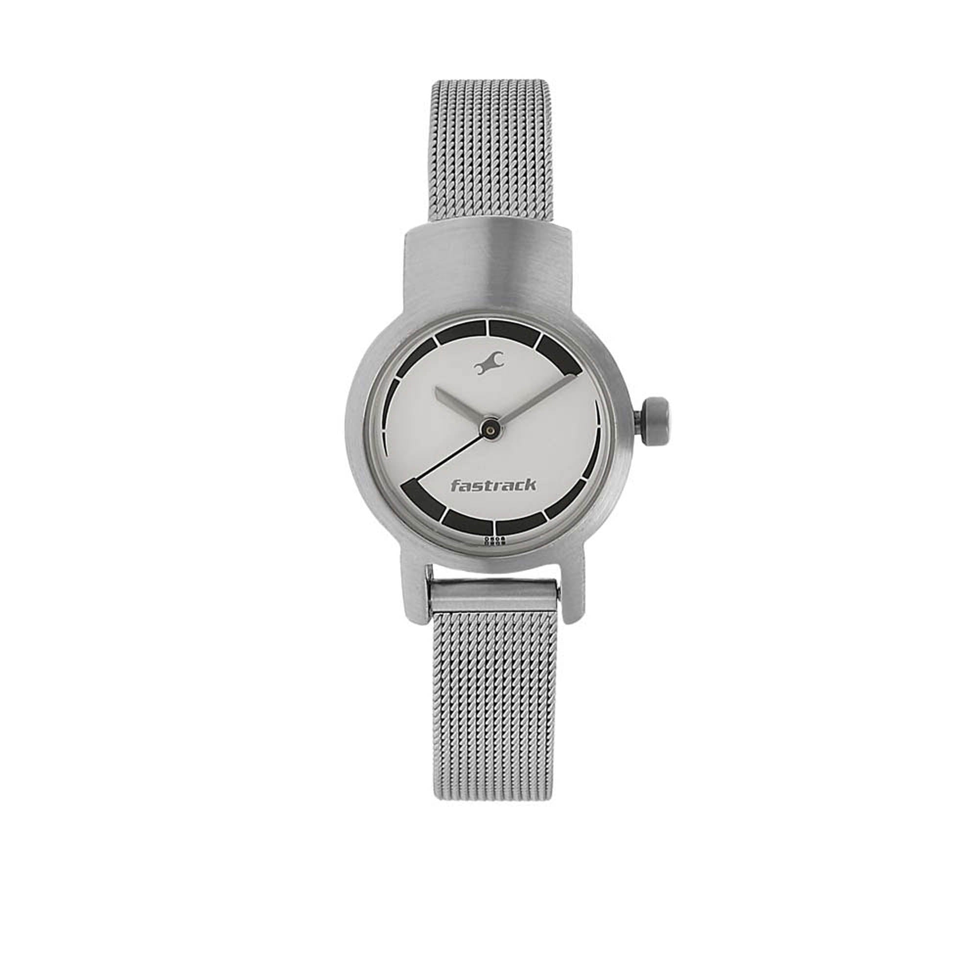 Fastrack Quartz Analog Silver Dial Metal Strap Watch for Girls Titan World