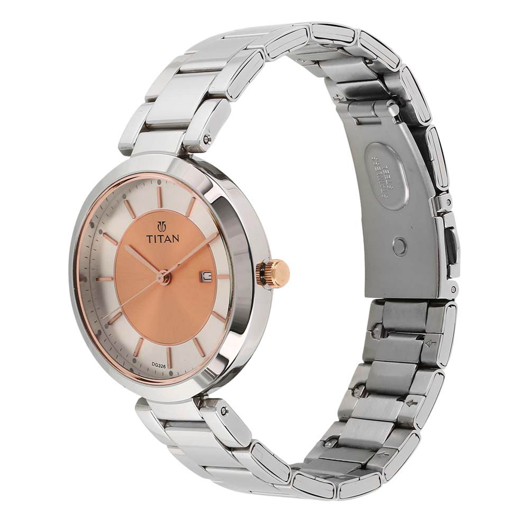 Titan Workwear Rose Gold Dial Analog Stainless Steel Strap watch for Women