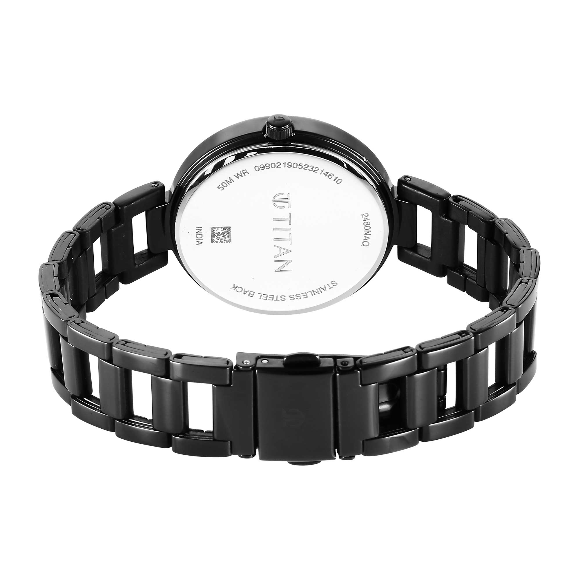 Titan Workwear Quartz Analog Black Dial Black Stainless Steel Strap Watch for Women