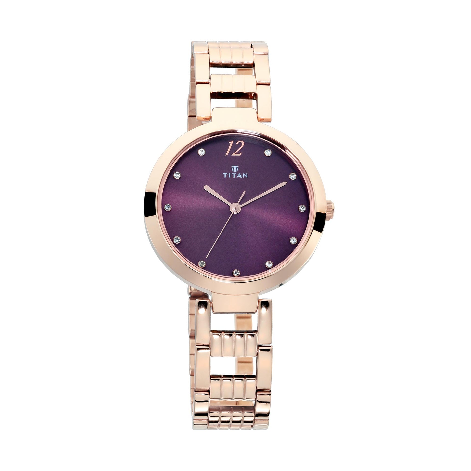 Titan Sparkle Purple Dial Analog Stainless Steel Strap Watch for