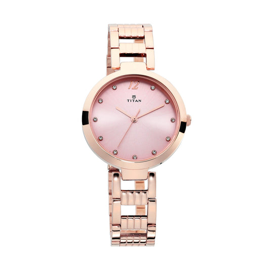 Titan Sparkle Pink Dial Analog Stainless Steel Strap watch for Women