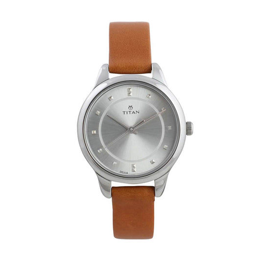 Titan Workwear Silver Dial Women Watch With Leather Strap