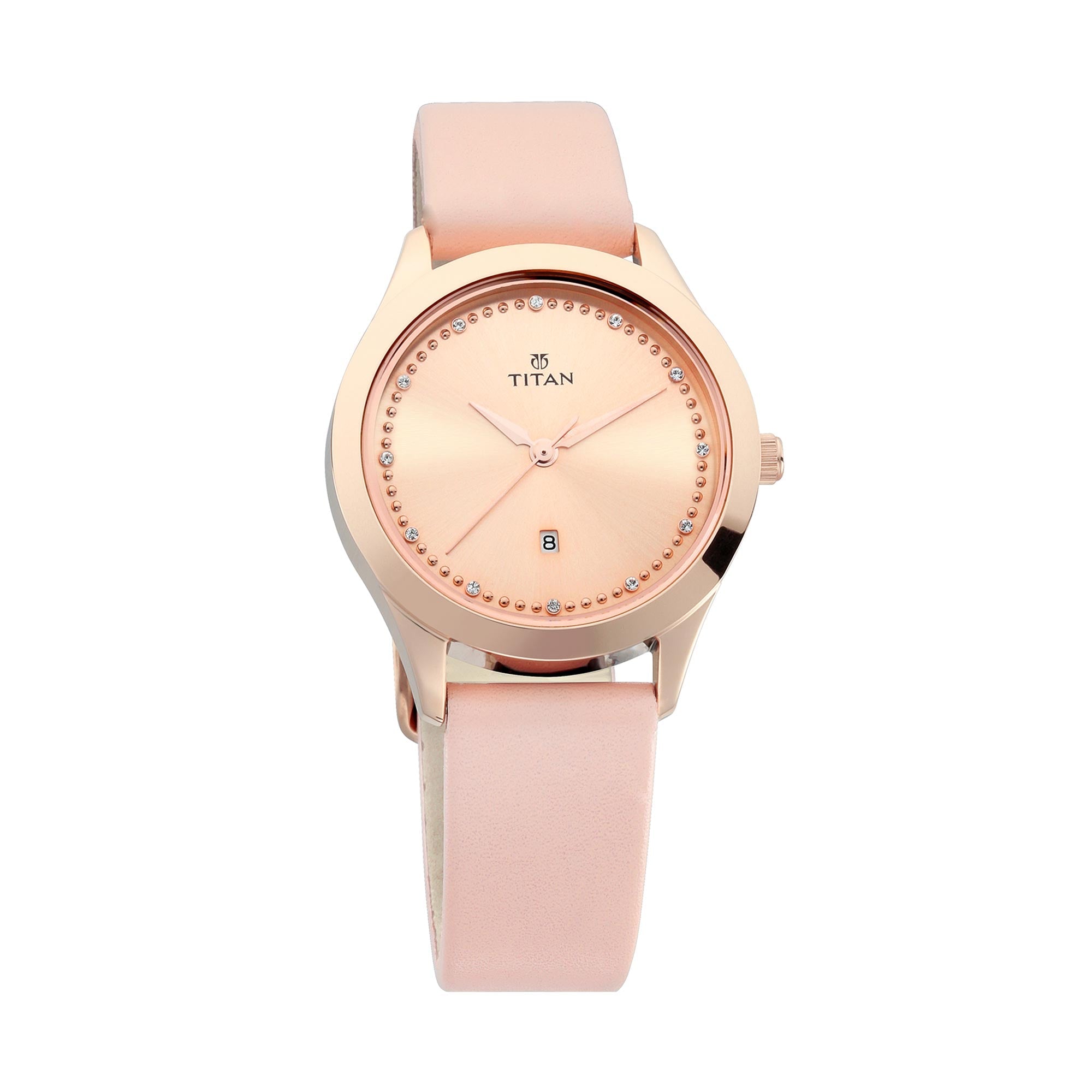 Titan Sparkle Pink Dial Analog Leather Strap watch for Women
