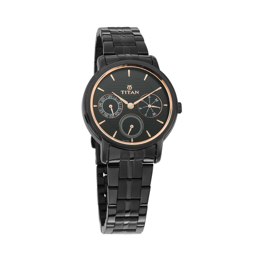 Titan Workwear Black Dial Women Watch With Stainless Steel Strap