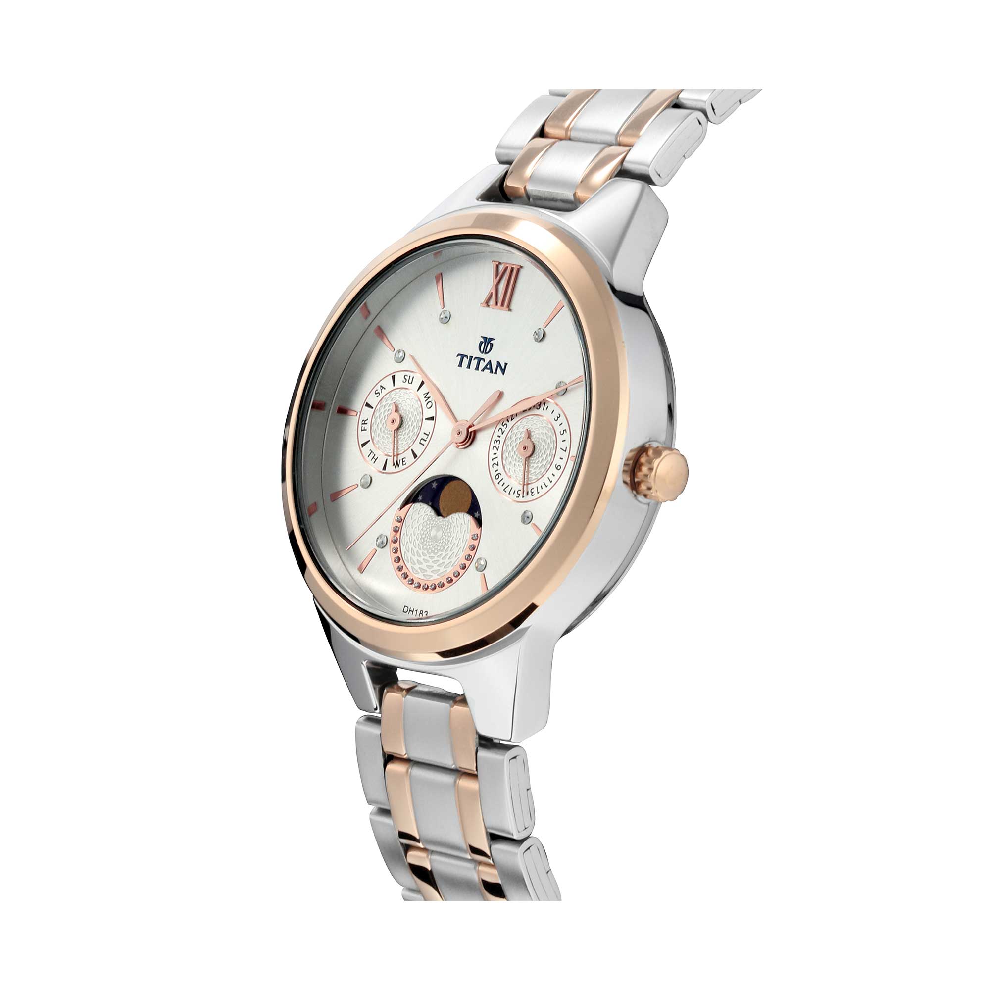 Titan Workwear White Moonphase Stainless Steel Strap watch for Women