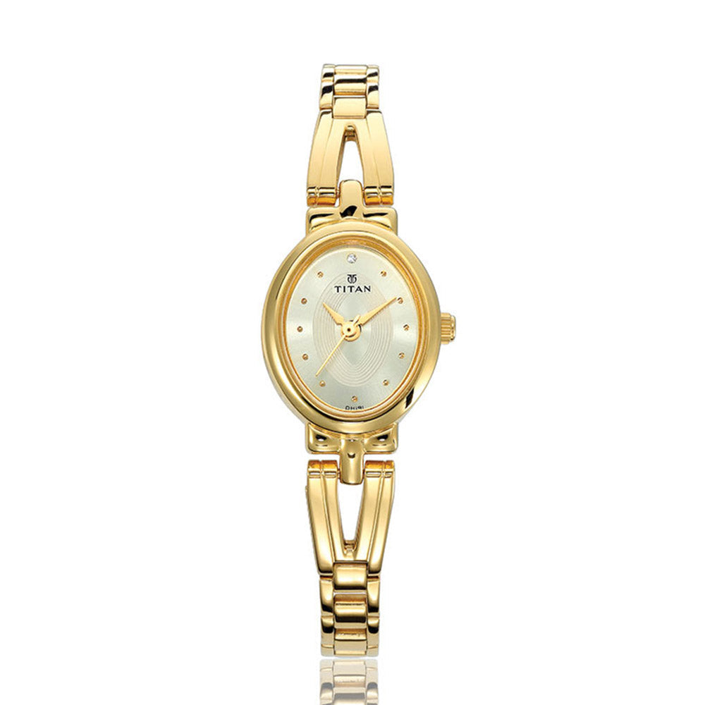 Titan Quartz Analog Champagne Dial Stainless Steel Strap Watch for Women