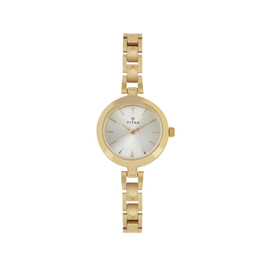 Titan Quartz Analog Champagne Dial Stainless Steel Strap Watch for Women