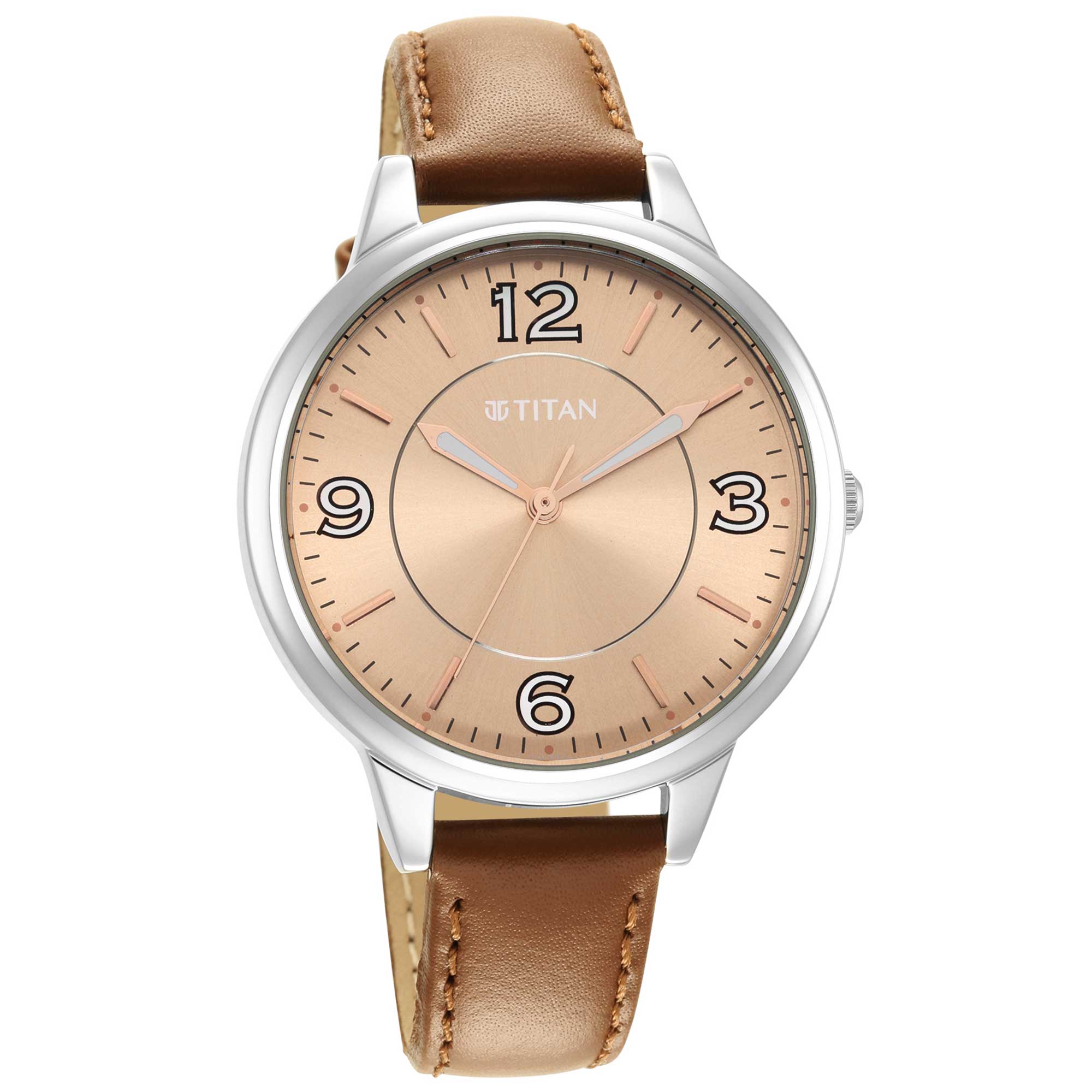 Titan Trendsetters Light Rose Gold Dial Analog Leather Strap watch for Women