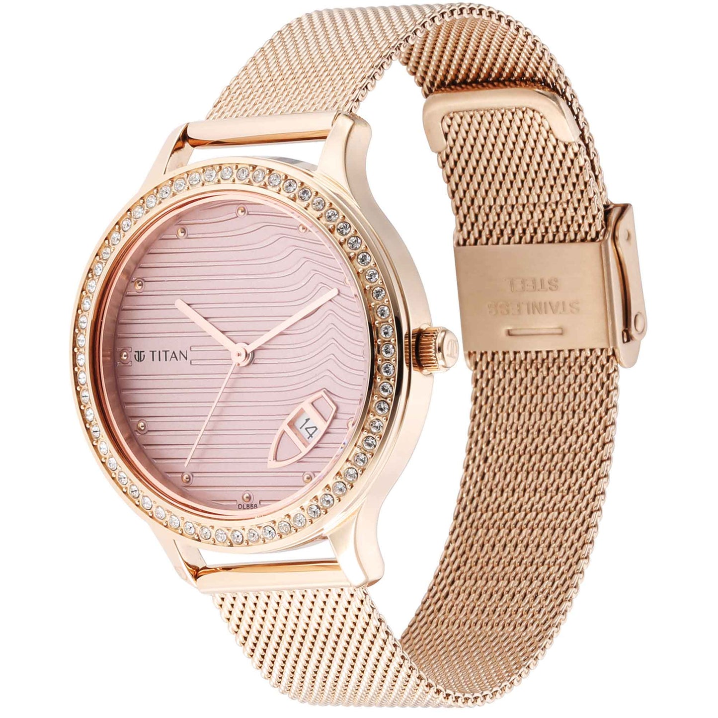 Titan Wander Light Brown Dial Analog Stainless Steel Strap Watch for Women