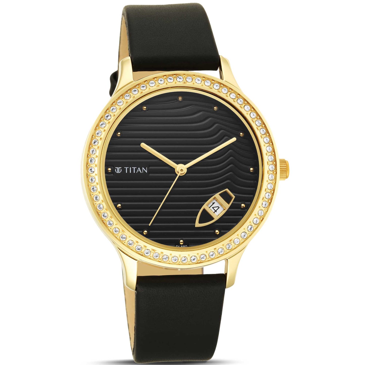 Titan Wander Black Dial Women Watch With Leather Strap