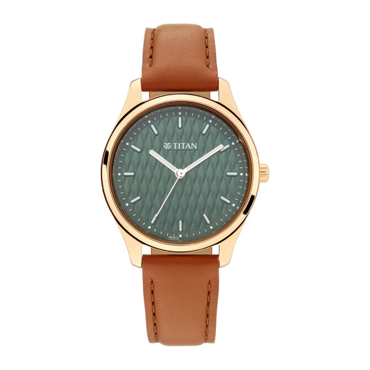 Titan Workwear Green Dial Analog Leather Strap Watch for Women