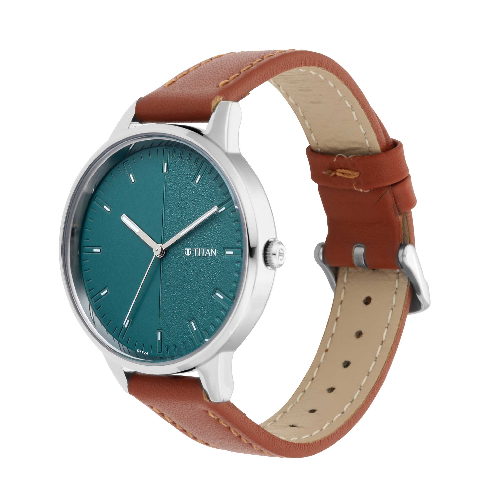 Titan Workwear Green Dial Women Watch With Leather Strap