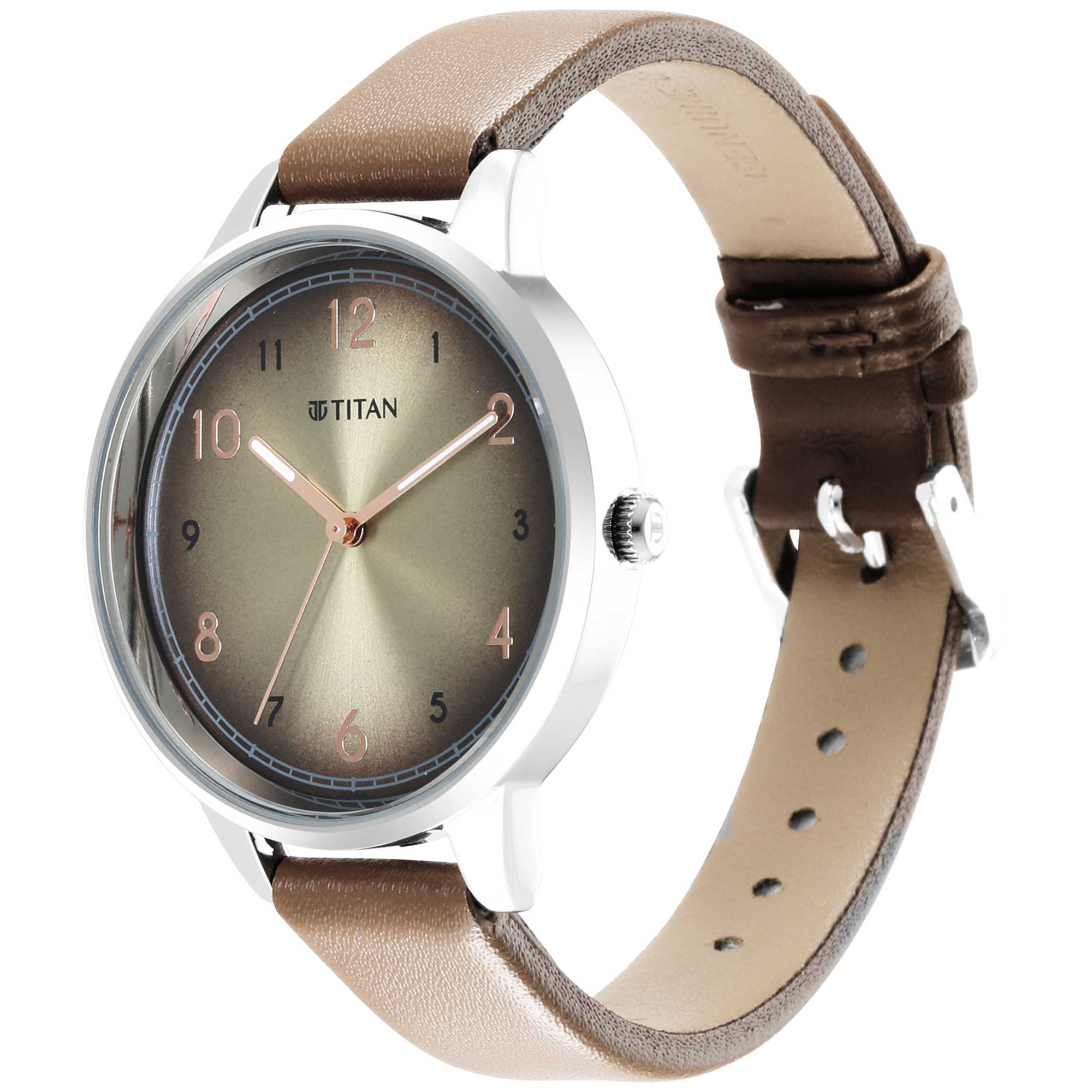 Titan Trendsetters Beige Dial Women Watch With Leather Strap