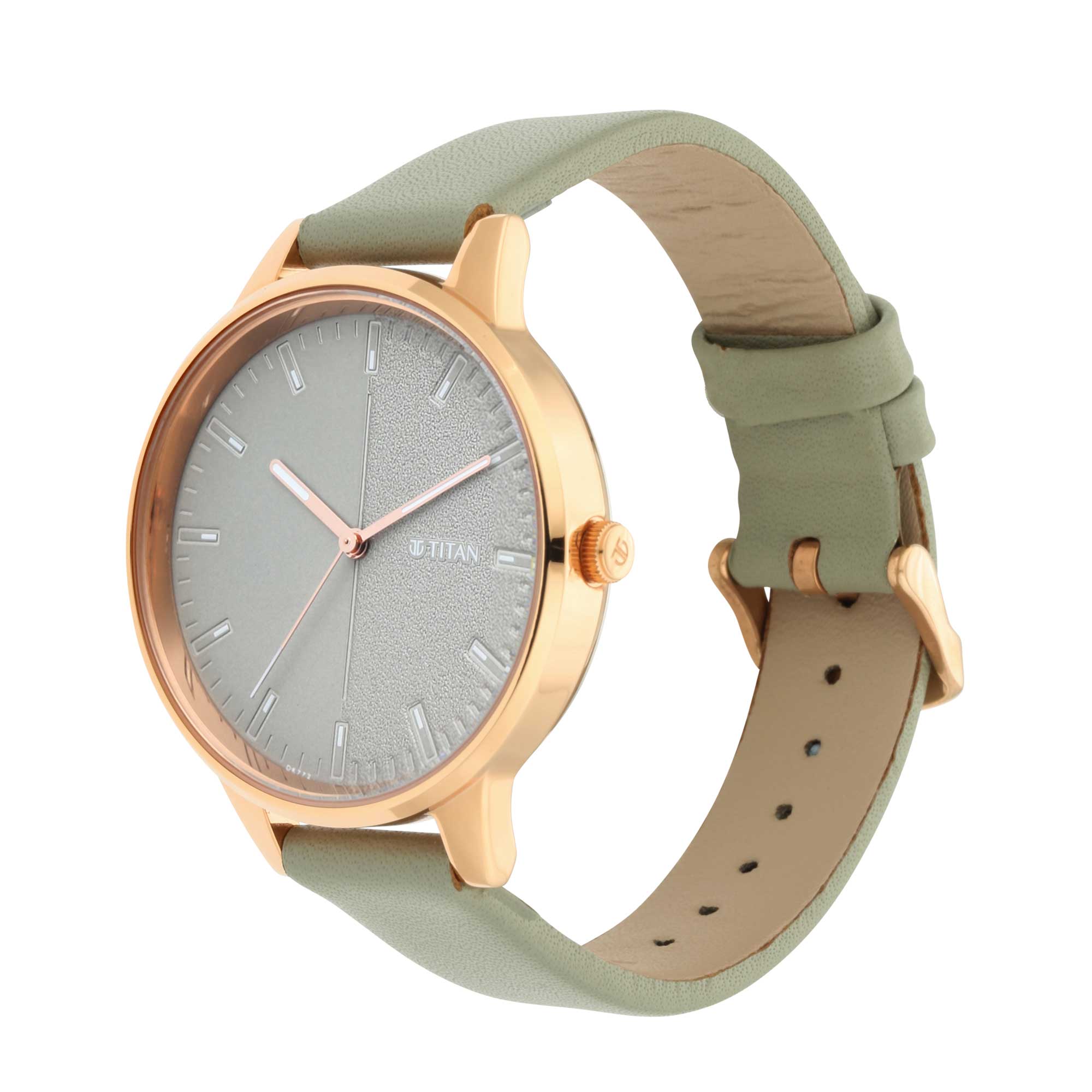 Titan Workwear Grey Dial Analog Leather Strap watch for Women