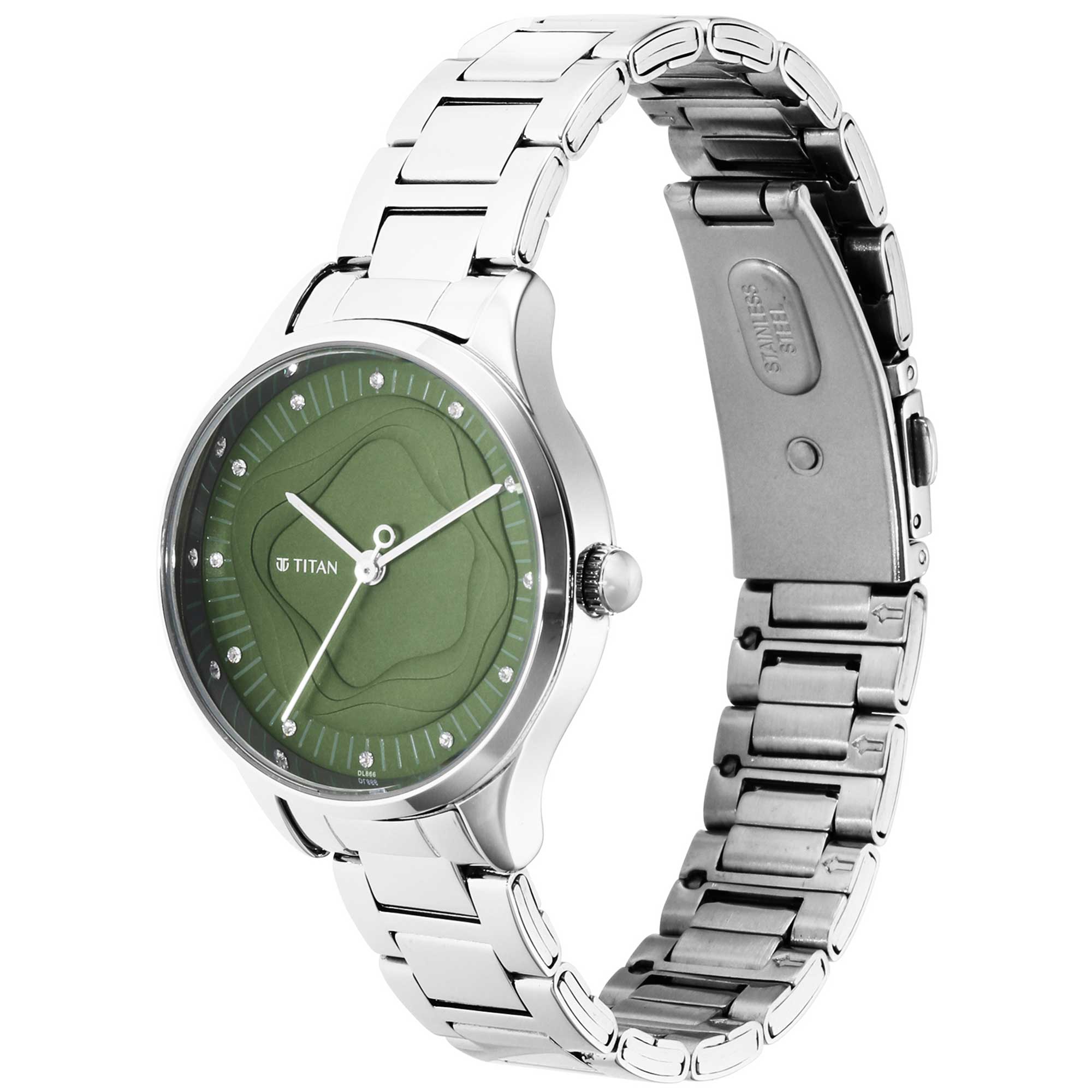 Titan Wander Green Dial Analog Stainless Steel Strap Watch for Women
