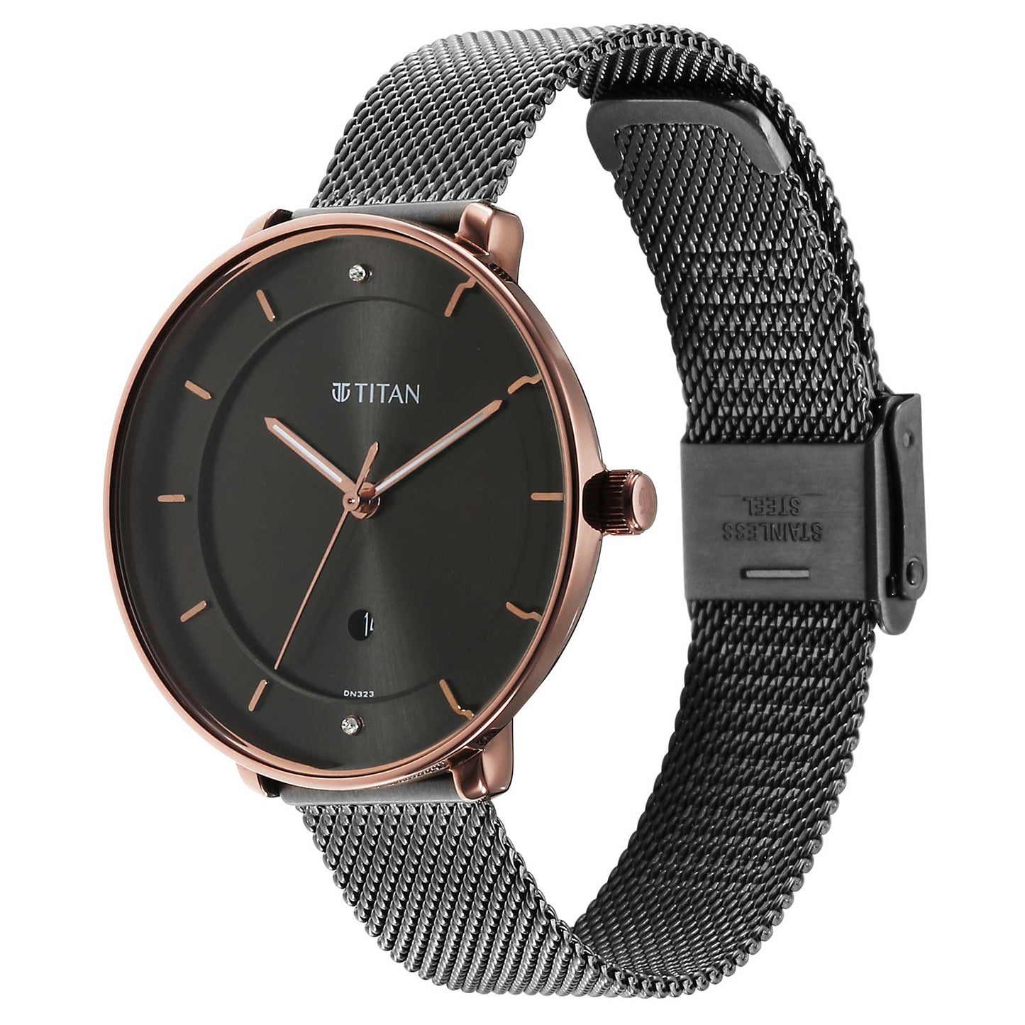 Titan Noir Anthracite Dial Analog Stainless Steel Strap Watch for Women