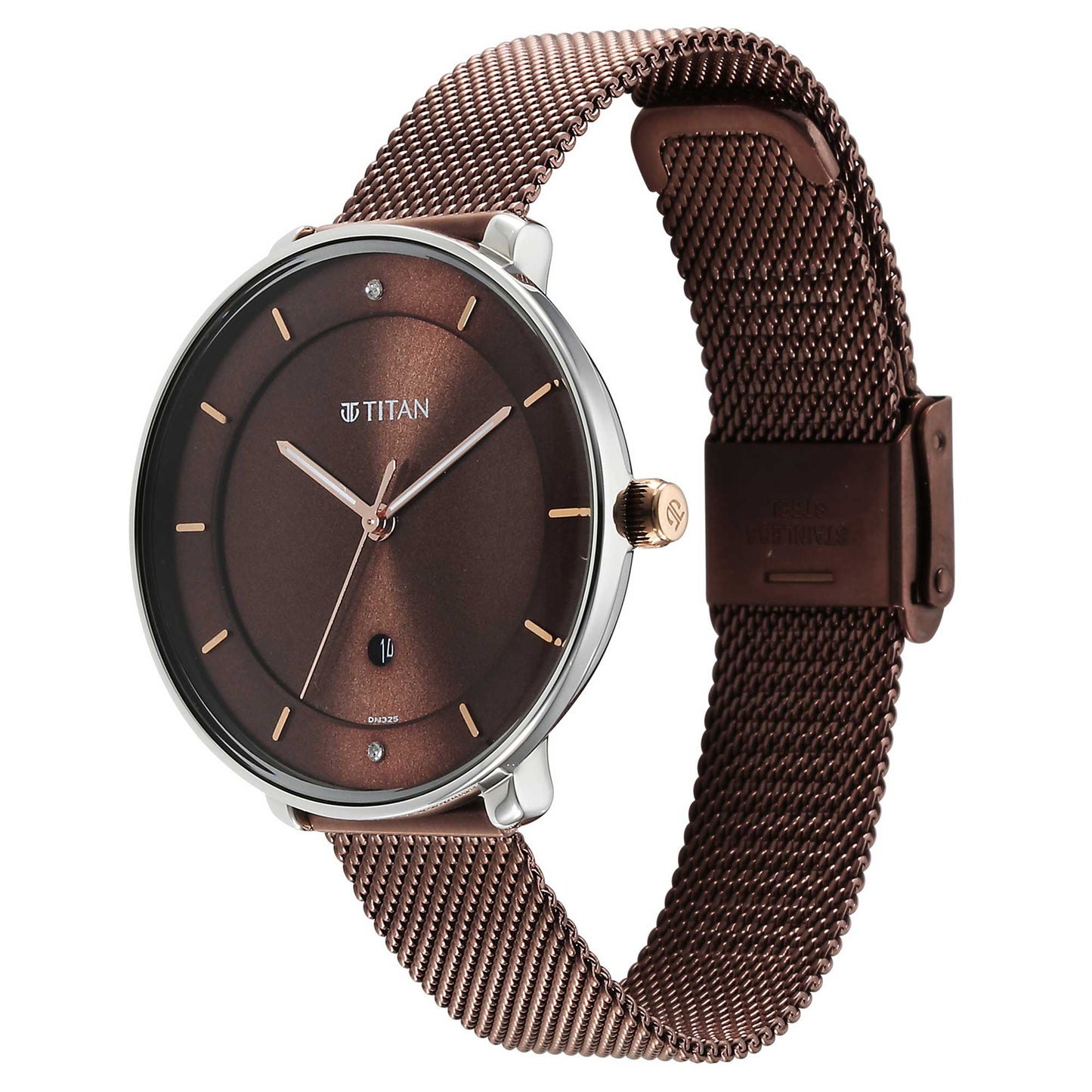 Titan Noir Brown Dial Analog Stainless Steel Strap Watch for Women
