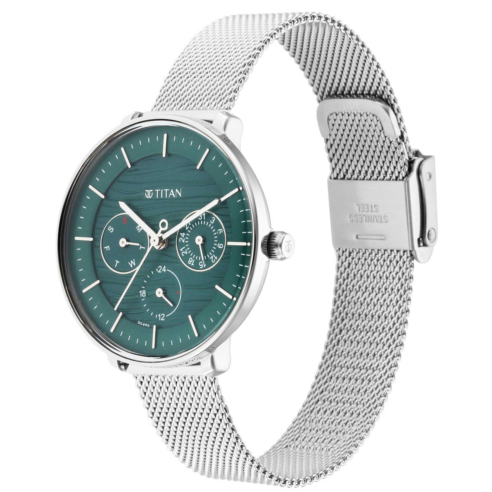 Titan Workwear Green Dial Analog Stainless Steel Strap watch for Women