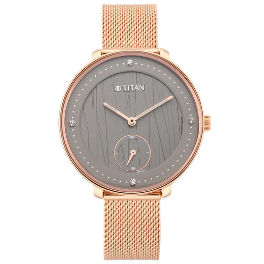 Titan Workwear Black Dial Women Watch With Stainless Steel Strap