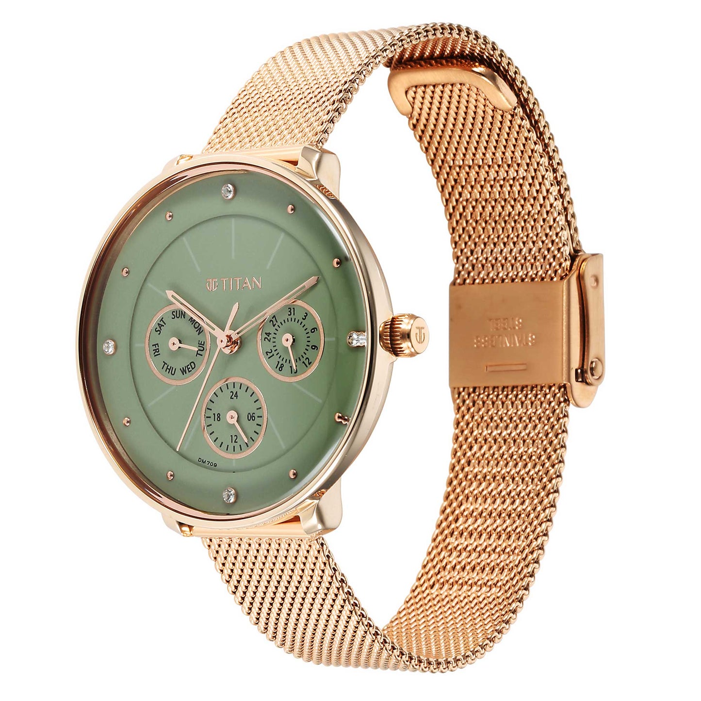 Titan Neo Green Dial Analog Stainless Steel Strap Watch for Women