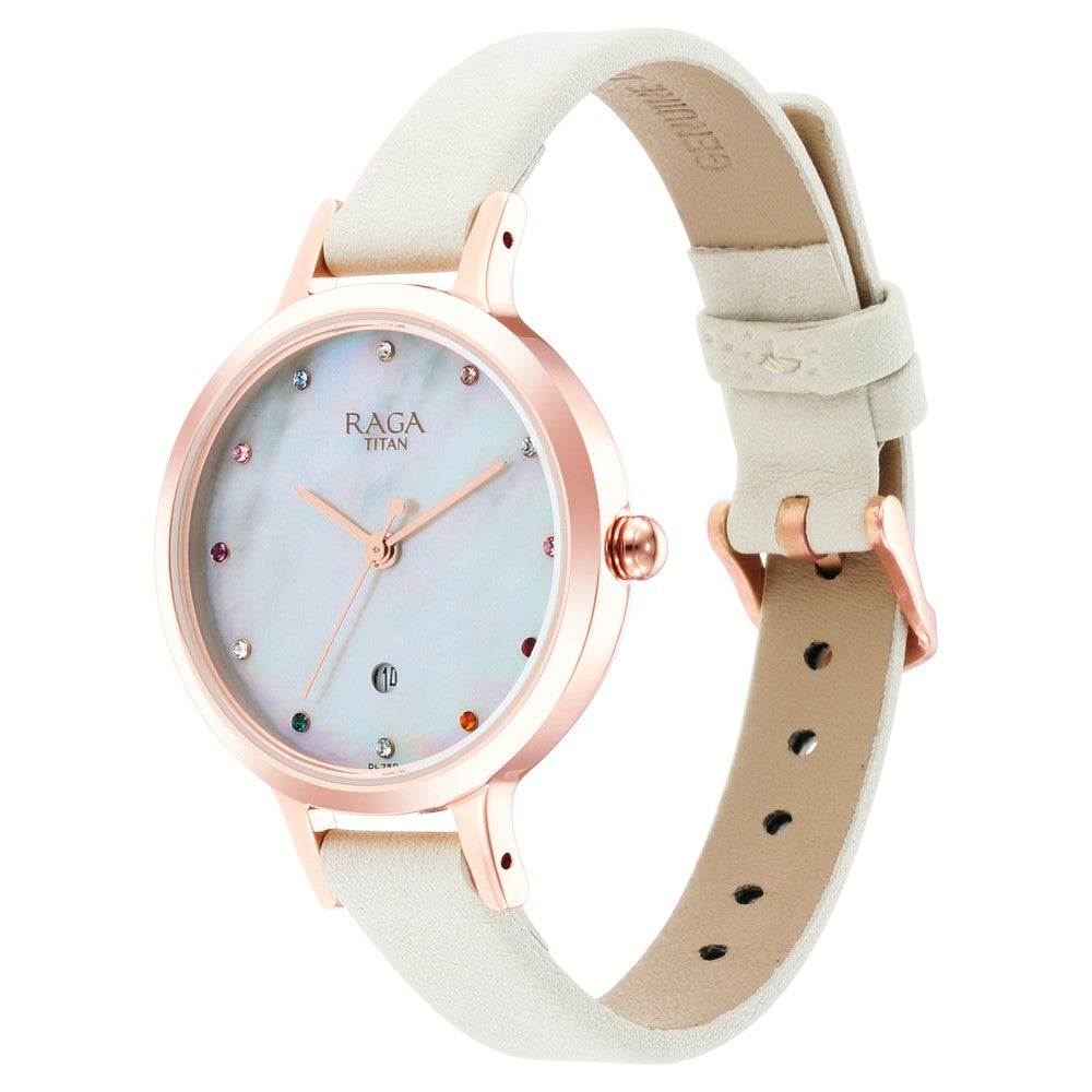 Titan Raga Viva Mother Of Pearl Dial Analog Metal Strap Watch for Women