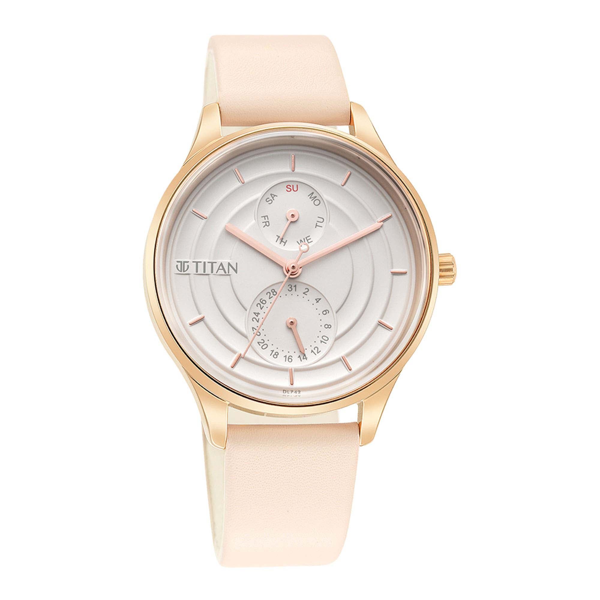 Titan Neo Workdays Silver Dial Women Watch With Leather Strap