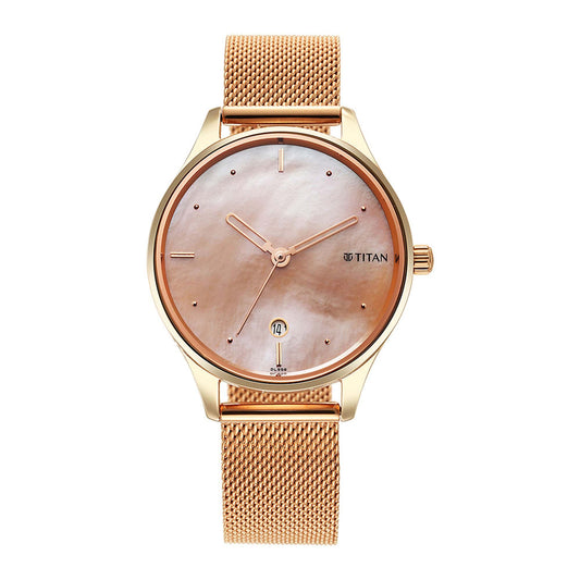 Titan Pastel Dreams Pink Mother Of Pearl Dial Analog Metal Strap watch for Women
